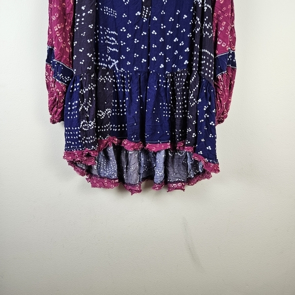 Free People Shibori Long Sleeve Tunic Dress in blue and pink blue Size M - Picture 4 of 10